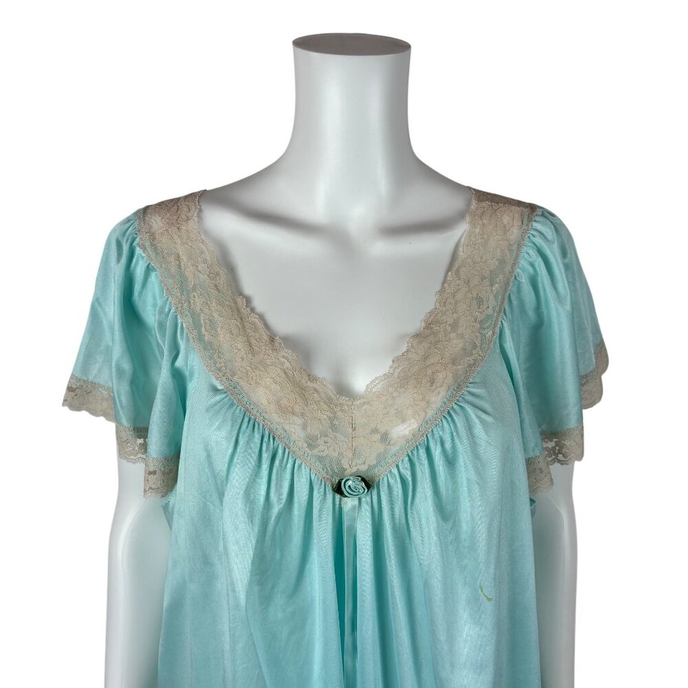 Vintage 80s Nightgown Womens Extra Large Baby Blue Lace Trim Nightie - Picture 4 of 10